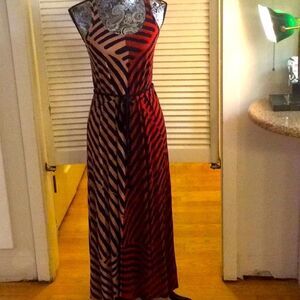Striped tiger print dress rope belt racerback XS